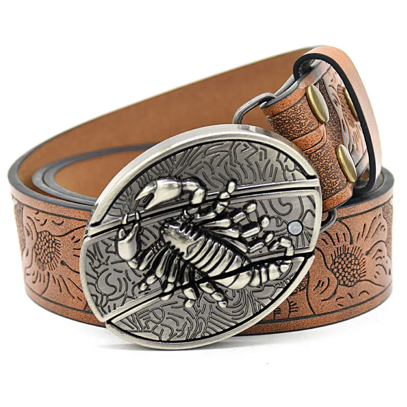 Scorpion Knife Buckle Embossed Brown