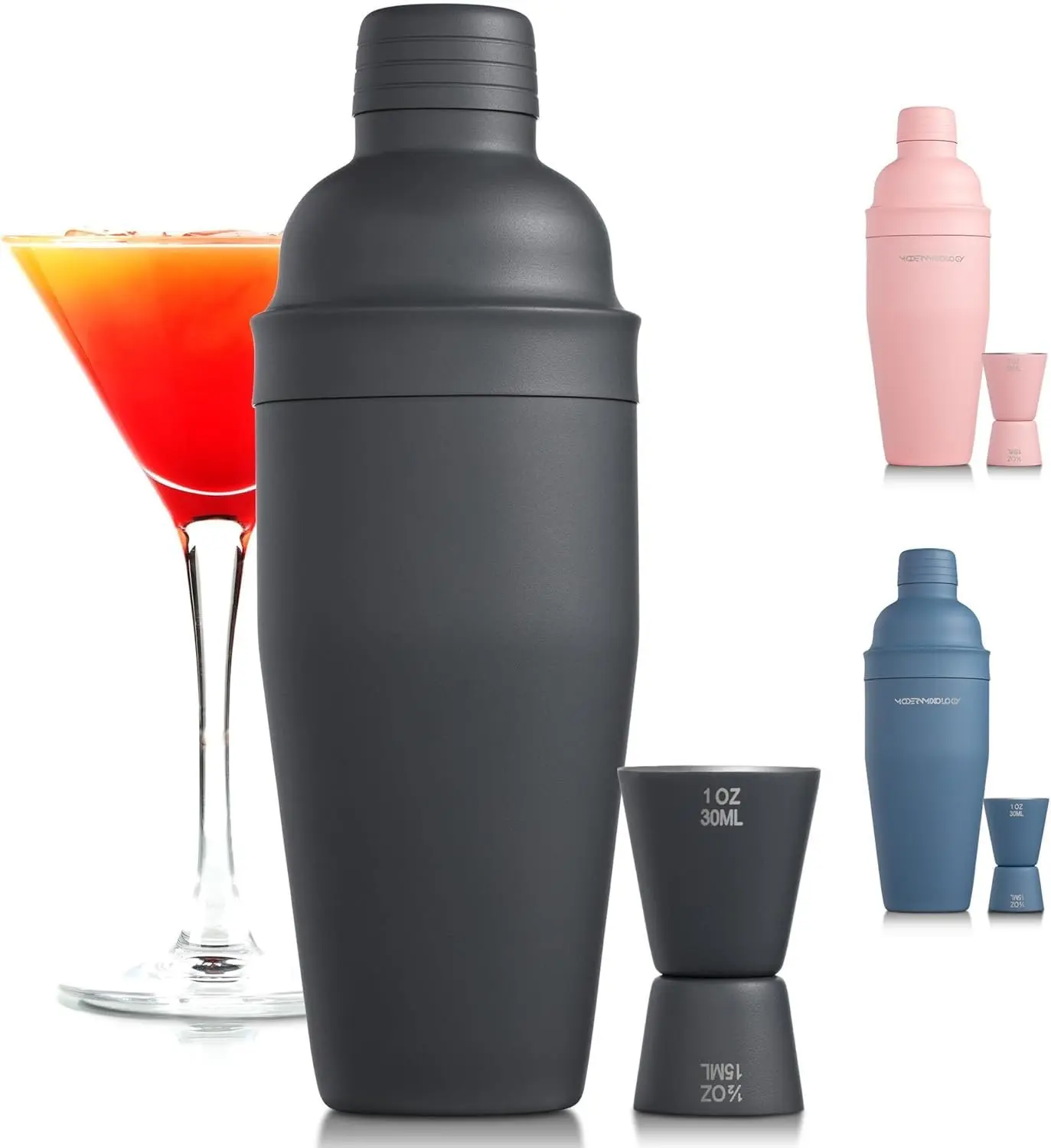 Matte Black Bartender Kit   Shaker and Jigger Set, 24oz Drink Mixer with Cap   Bar Tools for Mixing , Martini, Margarita  Sleek  for Men & Women