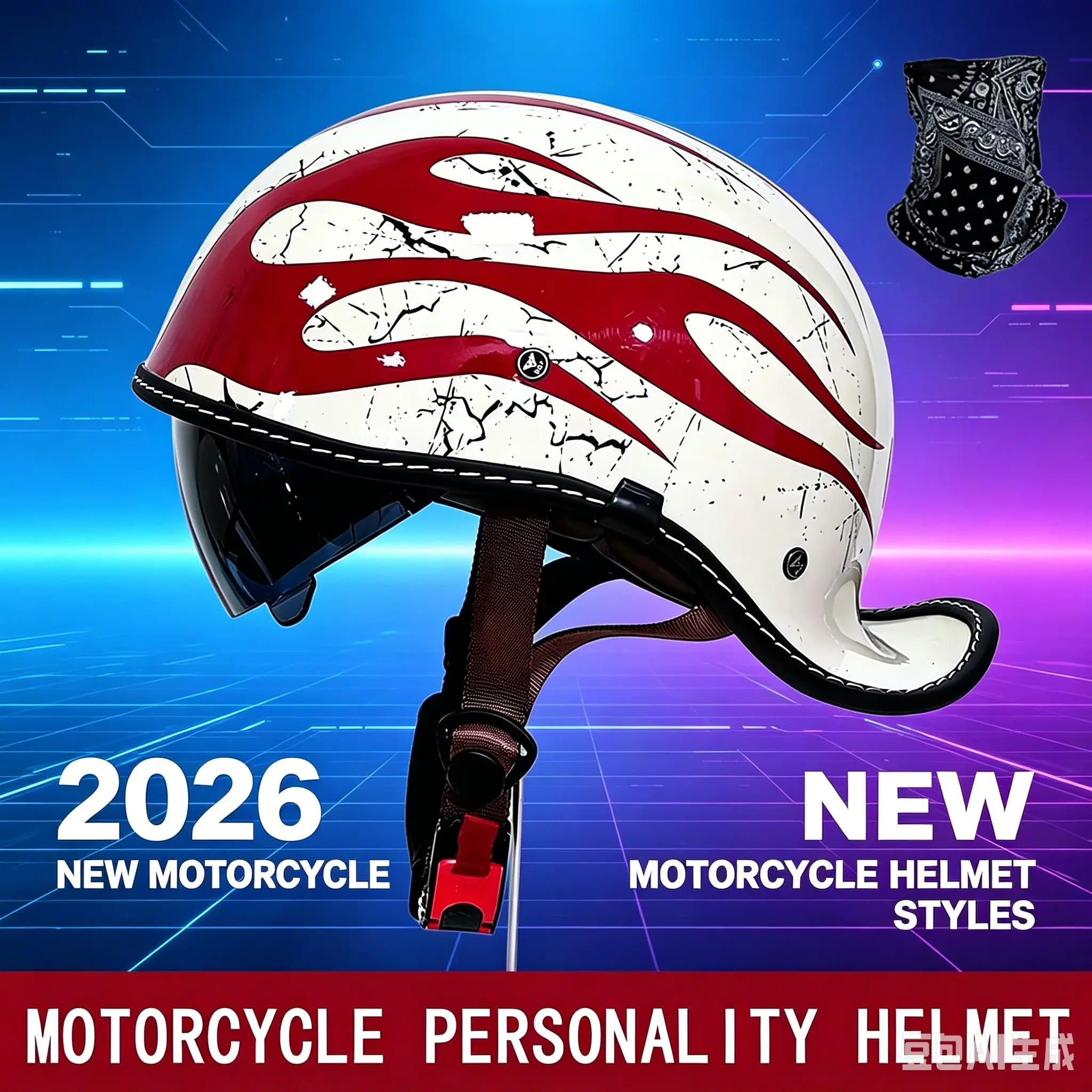 2026 Motorcycle Helmet, All-Season Retro Stylized Helmet, Unisex Fit American Cruiser Riding Half Helmet Design, Protective Helmet, Safety Gear for Men and Women