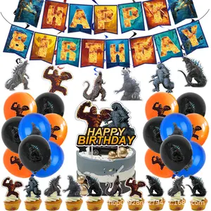 Godzilla Birthday Decorations Godzilla Monsters Balloons Happy Birthday Banner Cake Cupcake Toppers Hanging Swirl Decoration Streamers for Kids Theme Birthday Party Supplies Set