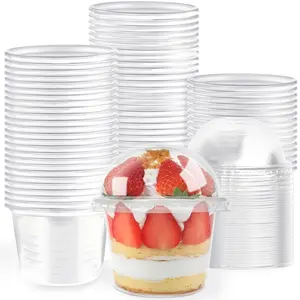 50 Pcs 8 OZ Disposable Plastic Cups with Dome Lids,Clear Dessert Cup,Mini Parfait Appetizer Containers for Ice Cream,Cake,Fruit,Pudding,Jello Shot,Drink,Yogurt,Soups,Salad,Snacks