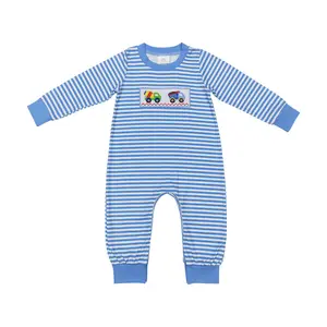 LR0750 Baby Boy Construction Vehicle Printed Embroidery Long Sleeve Romper, for 3-6m, 12-18m Construction Worker Themed Outfit