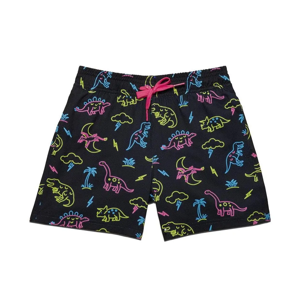 Boy's Neon Dinosaur Stretch Swim Trunks