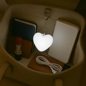 Mini Heart-Shaped USB Rechargeable LED Touch Control Soft Glow Mobile Lamp, Portable Lightweight Keychain Glowing LED, Compact USB-Powered Light for Travel & Bedroom, Universal Phones & Electronics Accessory