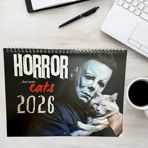 2026 Horror Cat Desk Calendar, Elegant Simple Design, Includes 12 Months Dates & Holiday Markers, Perfect Gift for Office, Living Room, Bedroom