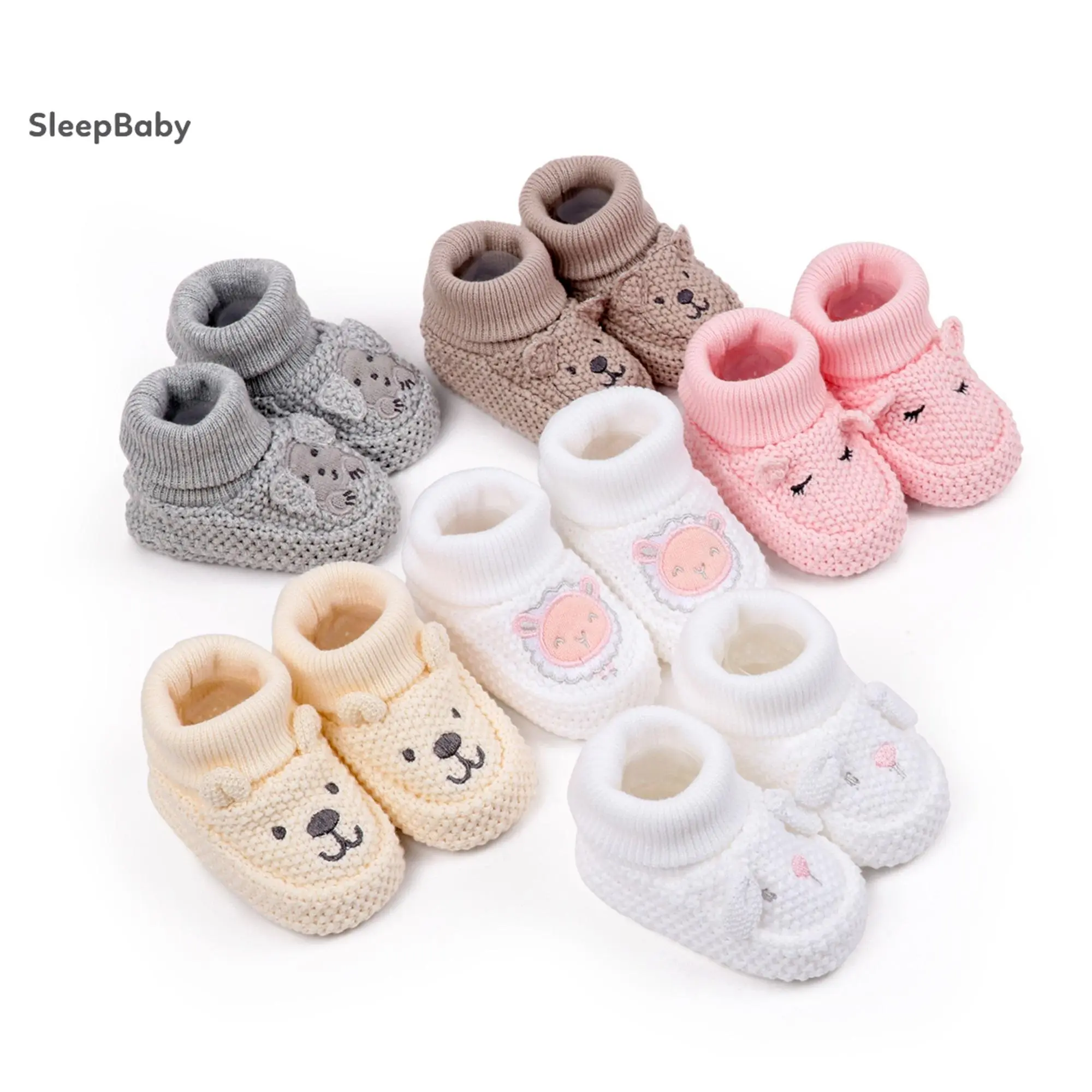 Cozy Knitted Material Baby Booties with Cute Animal Ears, Soft Winter Footwear for Newborns, Casual Unisex Shoes for 0-12 Months, Cute Animal Pattern