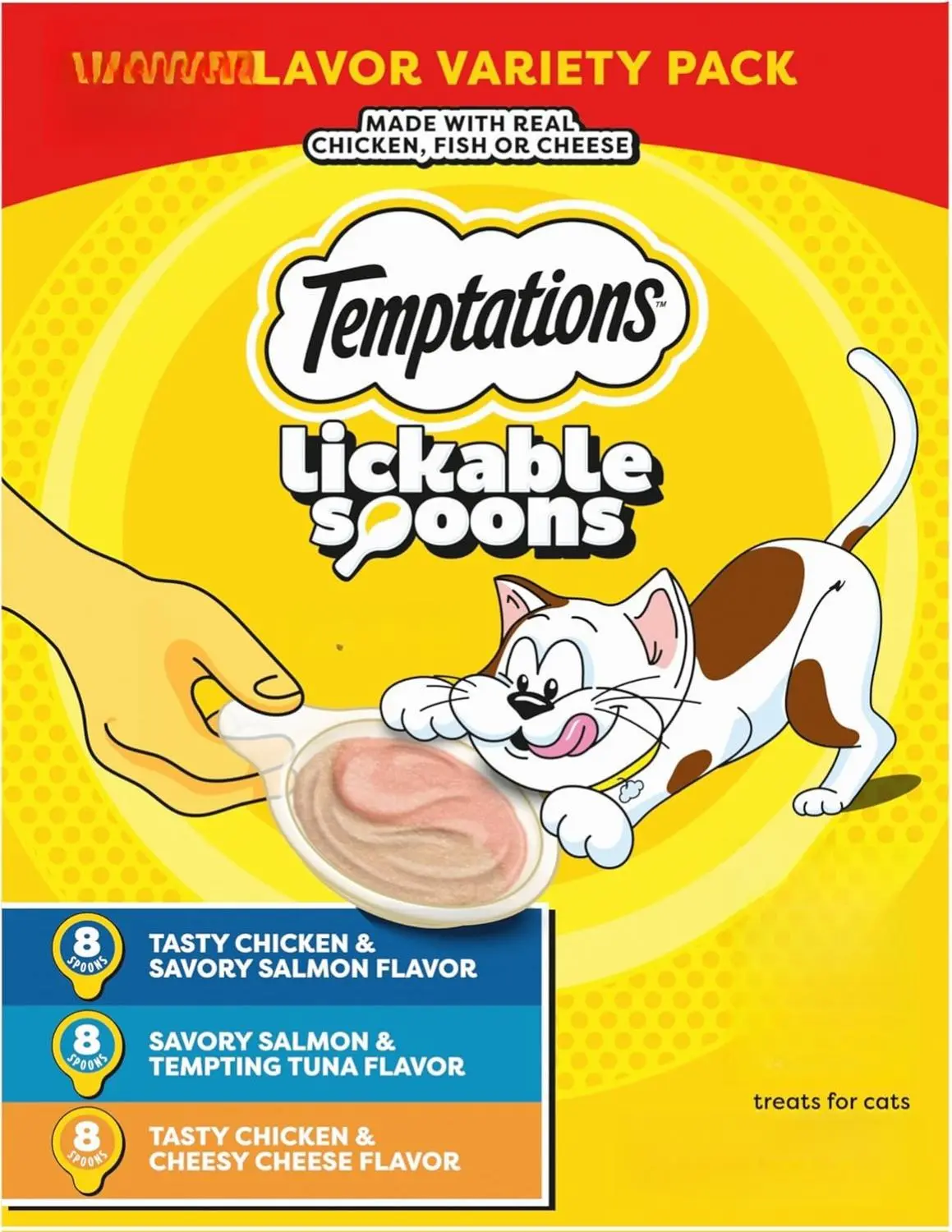 Temptations Lickable Spoons Adult Wet Cat Treat, 24 Spoons, Variety Pack