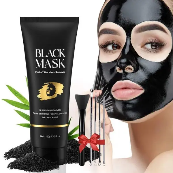 Blackhead Remover Mask Kit, Charcoal Peel Off Facial Mask with Brush and Pimple Extractors, Deep Cleansing for Face Nose Blackhead Pores, For All Skin Types (3.5 Fl.oz)