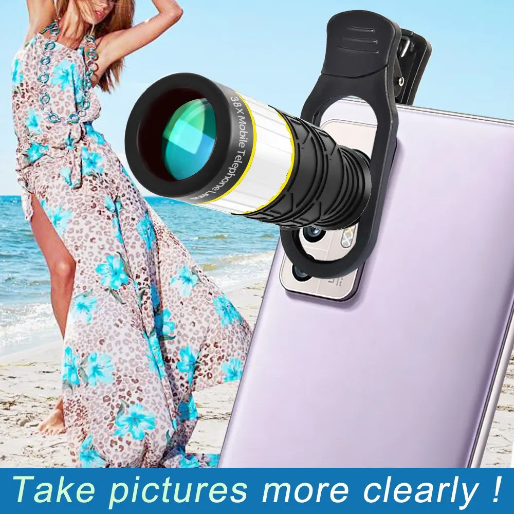 New 38x Long Focus Mobile Phone Lens, Color Block Design, Fits Most Smartphones, Includes Universal Clip, HD Long Distance Shooting, Sports Events