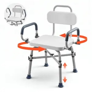 VEVOR Heavy-Duty Push Button Swivel Shower Chair with Armrests and Back, 500 lbs Aluminum Frame Seat, Height-Adjustable, Swivel Lock, for Shower Stall & Bathtub, Adults