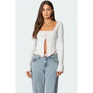 Abbie Split Front Pointelle Top Abbie Split Front Pointelle Top