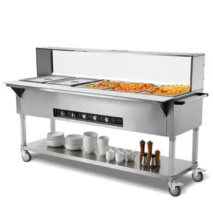 VEVOR 5 - Pan Commercial Food Warmer, 5x 20.6QT Electric Steam Table, 3750W Professional Buffet Catering Food Warmer with 4 Wheels (2 Lockable), Food Grade Stainless Steel Server for Party Restaurant