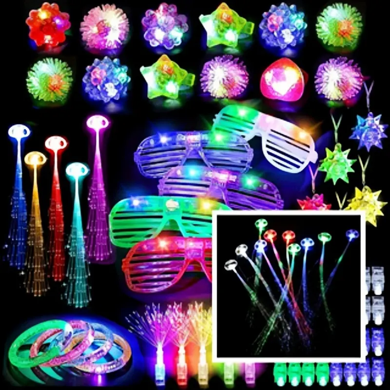 78-Piece Plastic Festive Party Supplies & Favors Set - Glowing Square Shape Cold Light Flashing LED Glasses, LED Hats, Masks, Props with Multiple Designs & Colors for Concerts, Bonfire Night Use