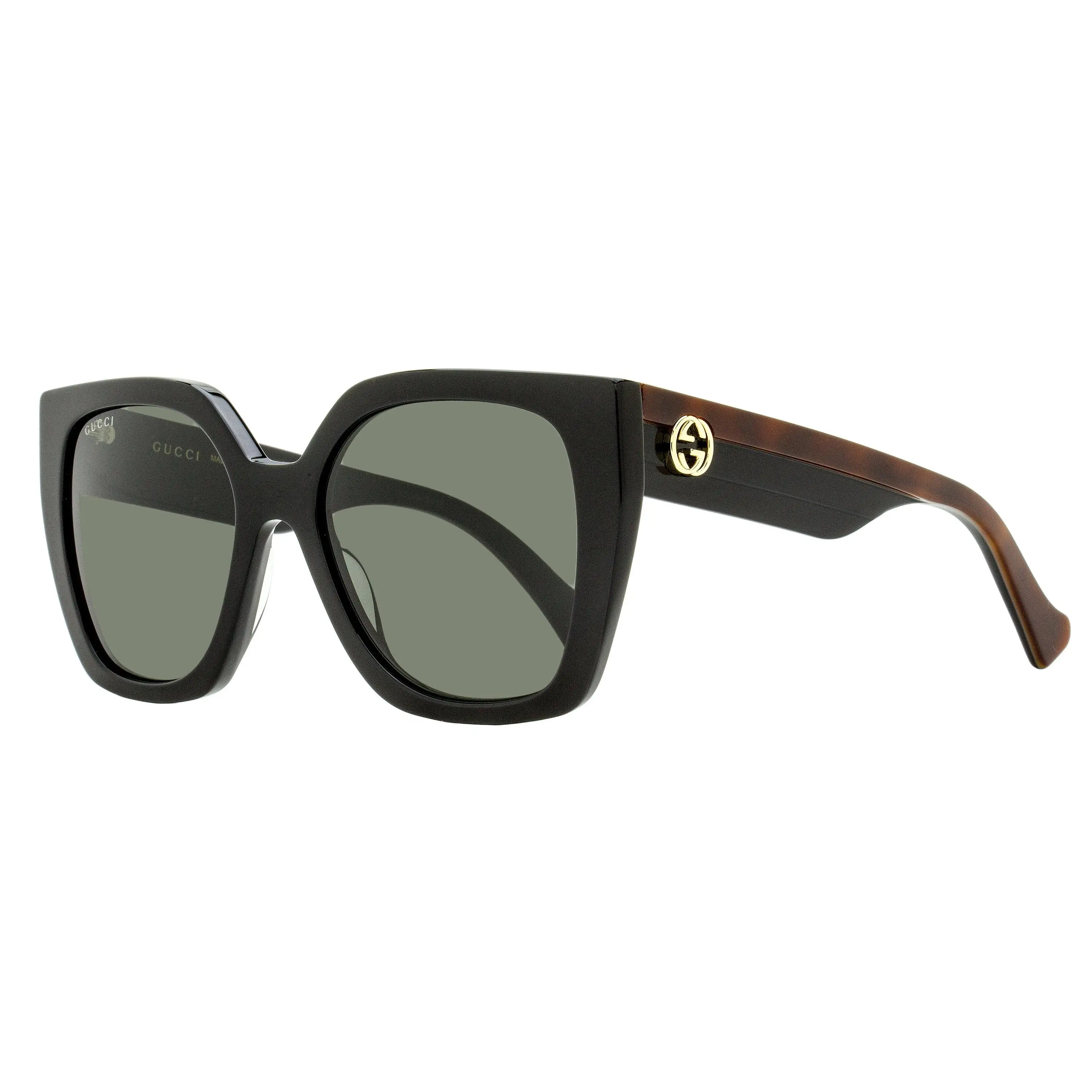 Gucci GG1300S Women's Square Sunglasses in Black & Havana, Acetate Frame with Iconic Web Pattern, 100% UV Protection, 55mm, Square Frames Sunglasses, Black Women's Sunglasses