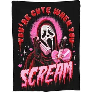 Halloween Horror Movie Blanket, Ghost-Face Blanket Lightweight & Warm, Ultra-Soft & Comfy Flannel Blanket, Microfiber Fleece Blanket, Anti-pilling Plush Blanket for Couch, Bed, Sofa soft flannel shawl bedroom decor