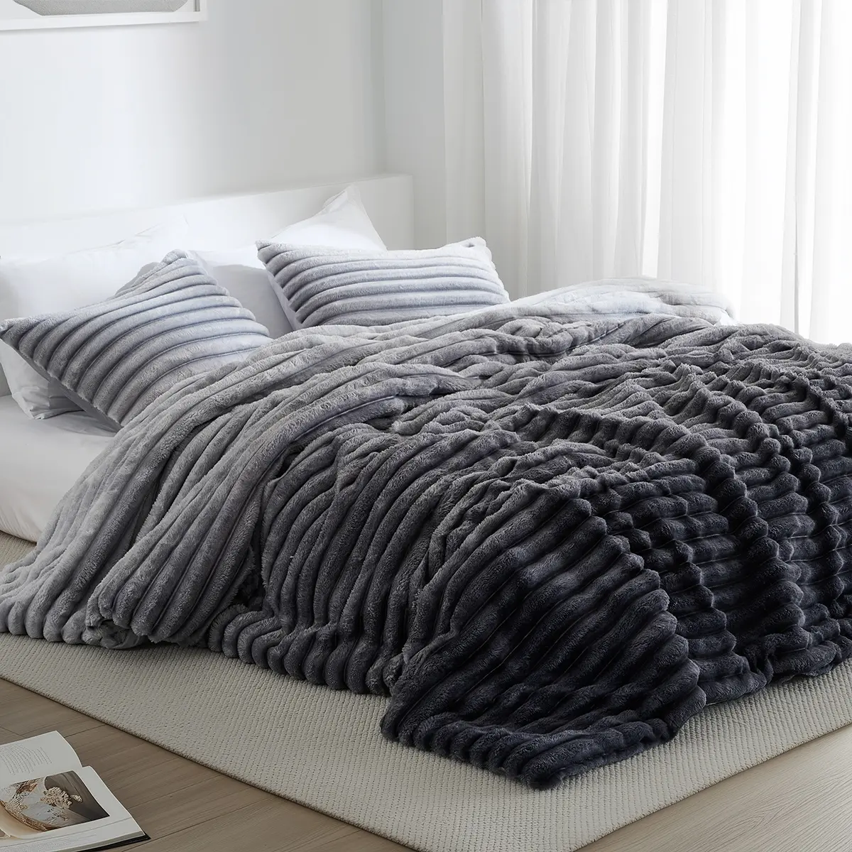 Main Street Soft Bed Comforter Bedding Set - Queen Size, 300gsm Cord-Textured Plush Ribbed Design, Machine Washable All-Season Bedding, Includes 2 Matching Shams, Bedding Sets