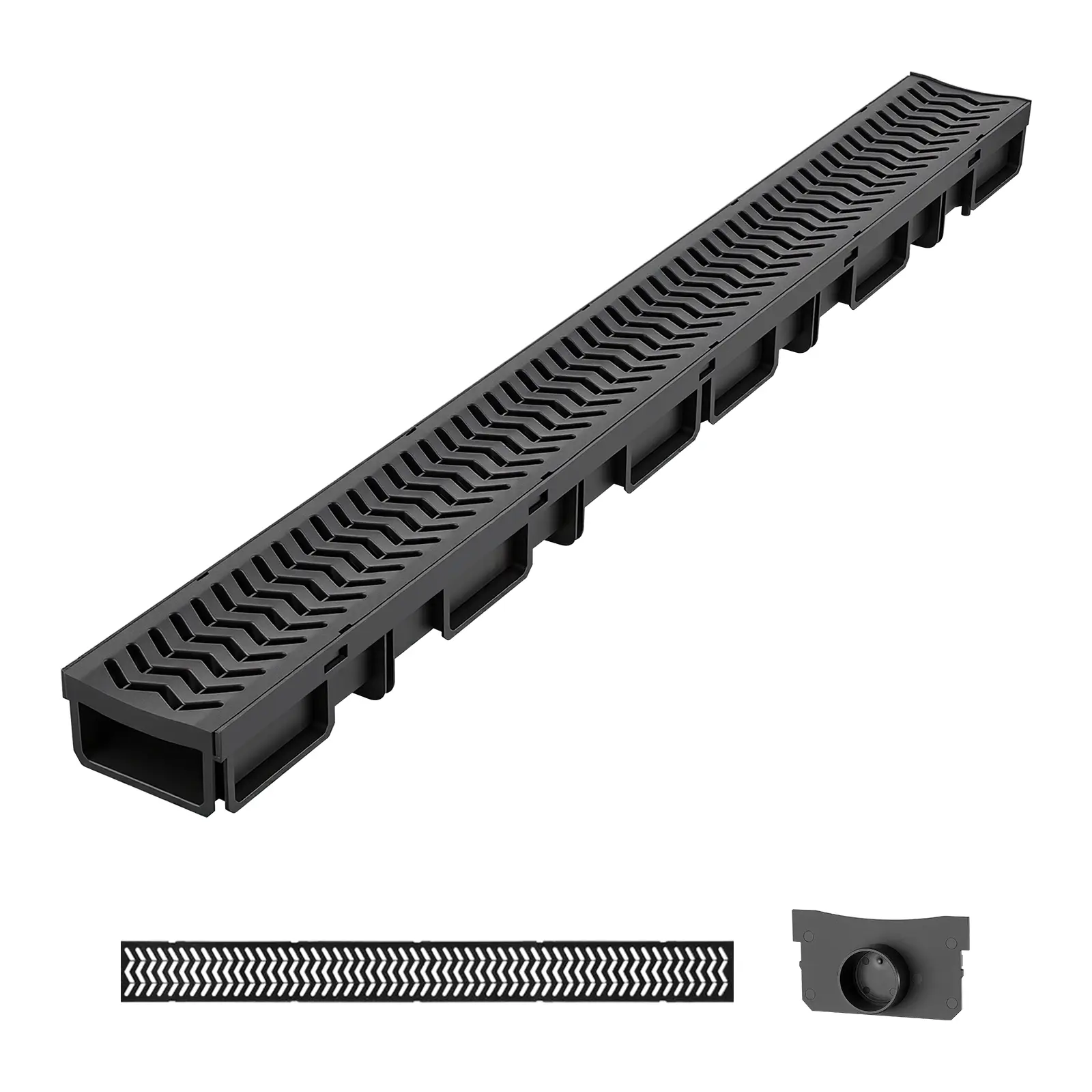 VEVOR Trench Drain 5-Pack, 39.6x4.1x2.4in HDPE Linear Drainage Channel with Clog-Resistant Grates & End Caps, Deeper Channel Structure Rainwater Drain, Easy Installation for Driveway, Garage Exit, Pool