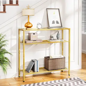 HOOBRO 29.5" Narrow Console Table, 3-Tier Tempered Glass Sofa Table, Small Side Table, Modern Entryway Table, for Entrance, Living Room, Foyer, Hallway Bedroom, Gold#springtok #SummerVibes