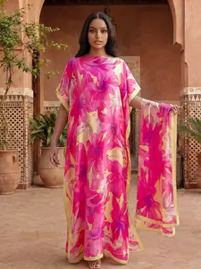 Women's All-Season Fitted Long Dress & Shawl Set, Casual Beachwear Sun Protection Scarf, Full Body Floral Printed Moo Moo Robe Suit, Womenswear, Summer