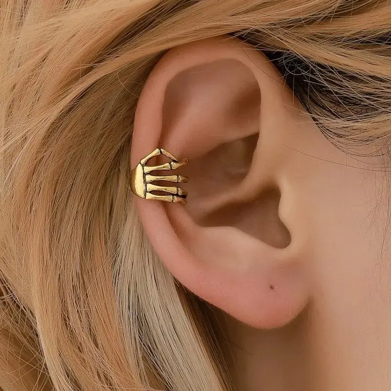 Skeleton Hand Ear Cuffs & Clip on Earrings - Costume Jewelry Stainless Steel