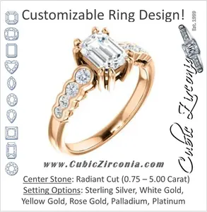 Cubic Zirconia Engagement Ring- The Jhenny (Customizable Radiant Cut 9-Stone Design with Round Bezel Accents)