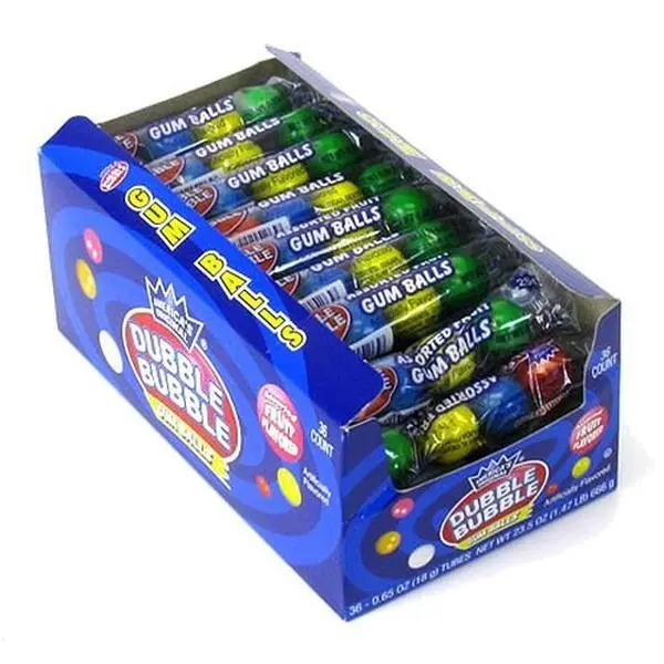 Dubble Bubble Assorted Fruit Flavored Gumballs 36 ct. - Chewy Gumballs in Cherry, Lemon and Orange Flavors - 36 Count Pack Snack Sugar Artificial Corn
