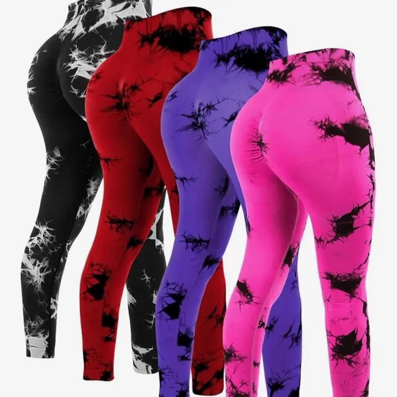 4 Pack Workout Leggings Tie Dye High Waisted Yoga Pants Seamless Scrunch Butt Lifting Compression