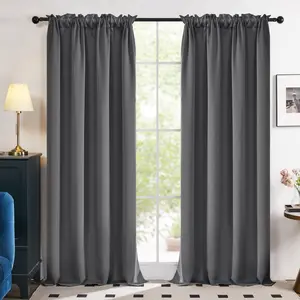Rod Pocket Plain Curtains for Bedroom 2 Panels -Deconovo Rod Pocket Solid Thermal Insulated Window Curtains for Living Room