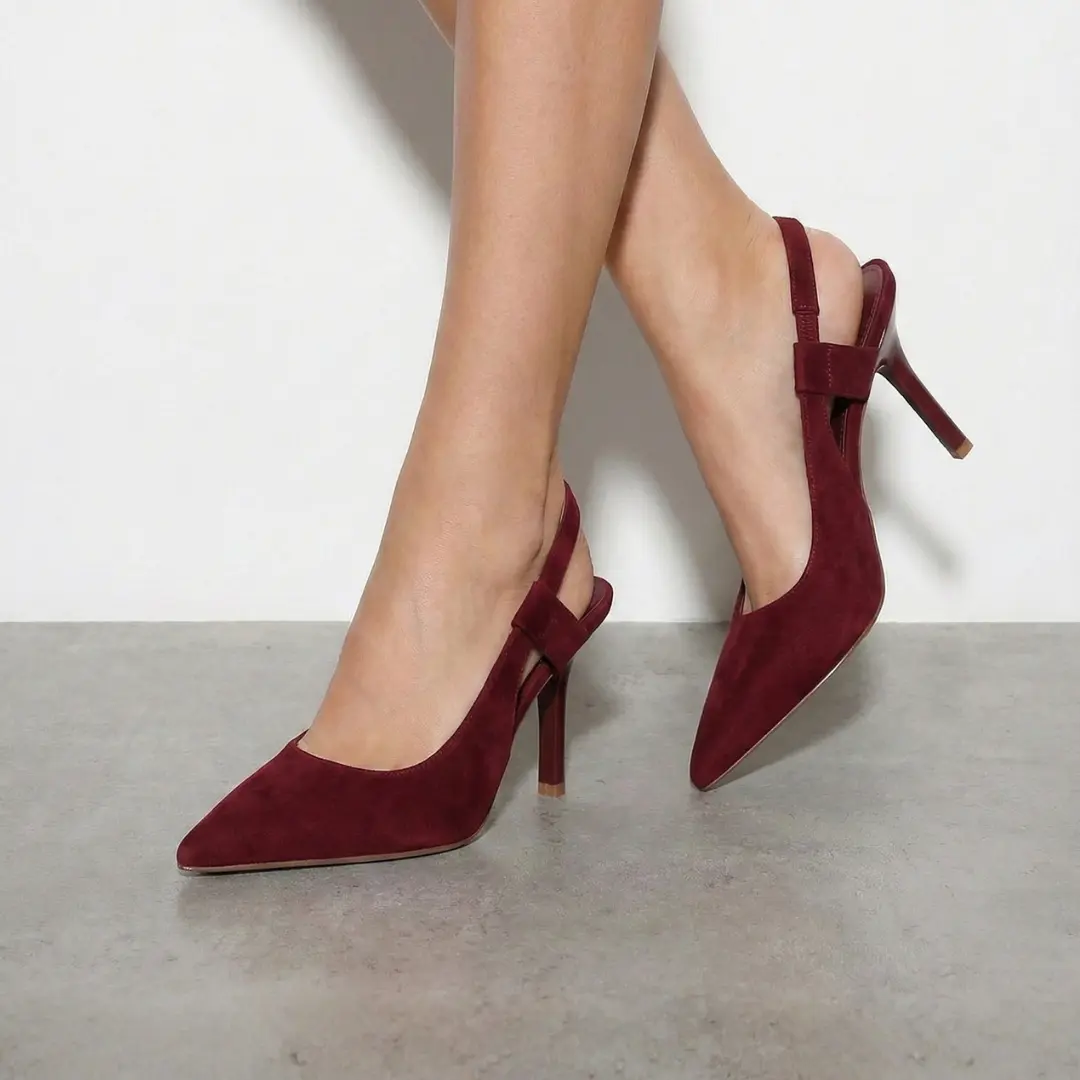 BERNESS Women's Elegant Faux Suede Pointed Toe Slingback Stilettos - Formal Footwear with 3" Slim Heel, Elegant Open-Back Design for Parties & Date Night, Formal Wear