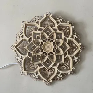 1pc Multi-Layer Wooden Mandala Yoga Room Lotus-Shaped LED Night Light for Living Bedroom Bathroom Kitchen Wall Decoration Decorative