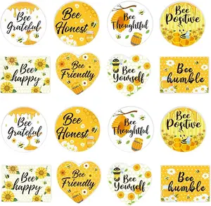 16 Pcs Bee Motivational Silicone Focal Beads Spring Summer Bumble Honey Bee Sunflower Rubber Beads Inspirational Round Rectangle Heart Loose Beads for DIY Crafts Pen Keychain Making