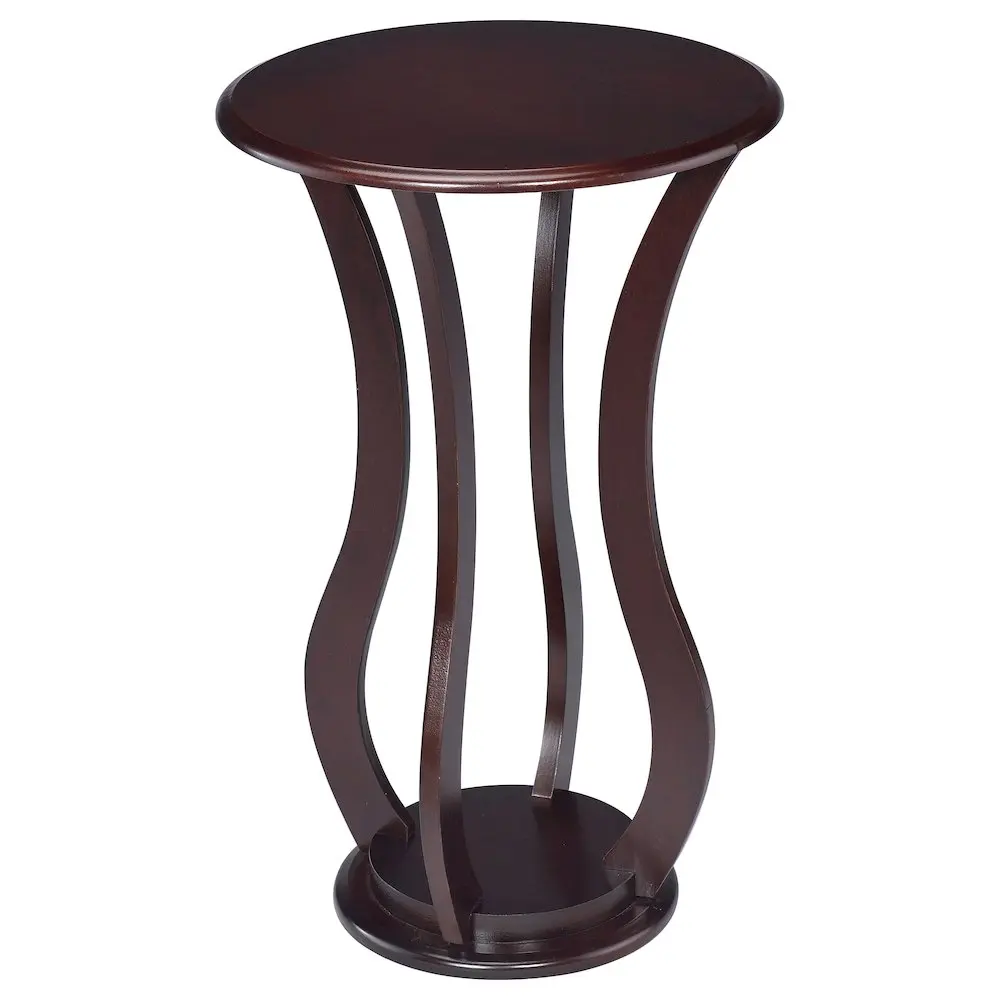 Traditional Elton Round Top Accent Side Table - Cherry Wood Finish, Lovely Espresso Finish, Graceful Curves, Built-In Storage Shelf, Outdoor Round Tables