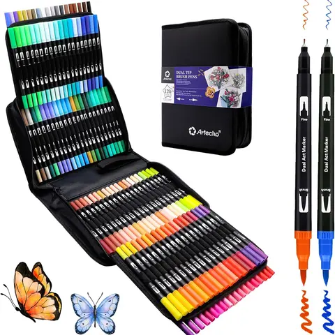 【GIFT SET】Artecho Dual Tip Brush Pens, Coloring Markers with Fine & Brush Tips for Adult Coloring Books, Drawing, Blending, Sketching, Journaling & Calligraphy