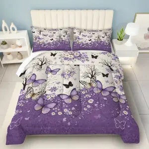 3pcs Nightfall Butterfly Dance Flower Scent Bedding Set with Digital HD Printing, Soft and Breathable Polyester for Bedroom Hotel Dorms Perfect Gift for All Seasons