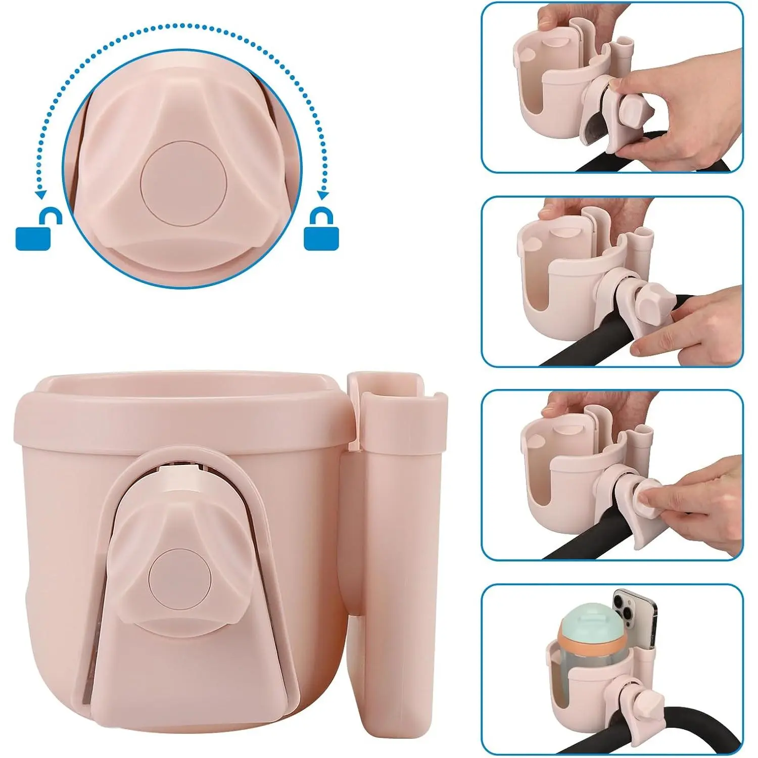 Stroller Cup Holder with Phone Holder, Bike Cup Holder, Universal Cup Holder for Uppababy Nuna Doona Strollers, 2-in-1 Cup Phone Holder for Stroller Bike Wheelchair Walker Accessory Stroller Cup Holder with Phone Holder, Bike Cup Holder, Universal Cup Holder for Uppababy Nuna Doona Strollers, 2-in-1 Cup Phone Holder for Stroller Bike Wheelchair Walker Accessory