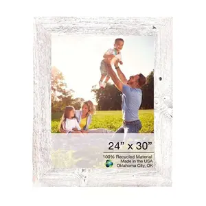 212 MAIN Rectangular Handmade Reclaimed Wooden Photo Frame, 24x30 in, Rustic Farmhouse White Wash, Wall-Mounted Home Decor