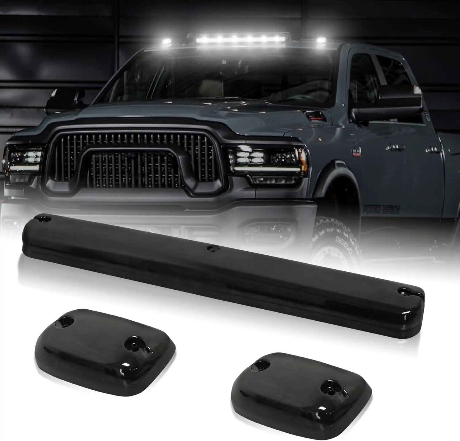 3Pcs LED Cab Marker Lights, Smoked Lens White Cab Roof Clearance Lights Compatible for Silverado/Sierra 1500 2500 2500HD 3500 3500HD 2014 2500HD 3500HD 2007-2013 (Smoked White)
