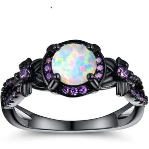 GEMSME 1CT Round Cut Cute Eternity Ring Created Opal Mystic Wedding Engagement Infinisty Purple Band for Women R-0347