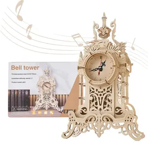 3D Wooden Puzzle Luminous LED Tower Clock Models for Adults to Build DIY Wood Clock Puzzle Desktop Clock Making Kit Architectural Model Building Puzzle for Birthday DIY Project Wooden Jigsaw Puzzle