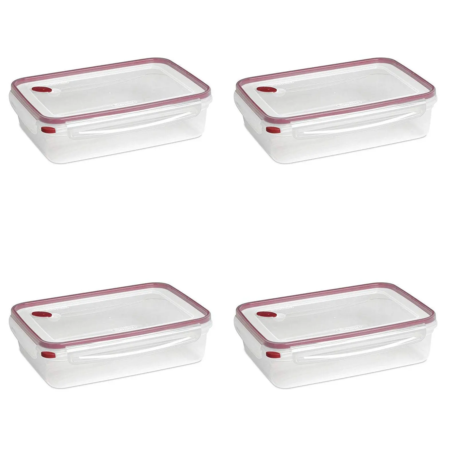 Sterilite Ultra Seal 16 Cup Rectangular Food Storage Containers, Red (4 Pack) Kitchen Lid