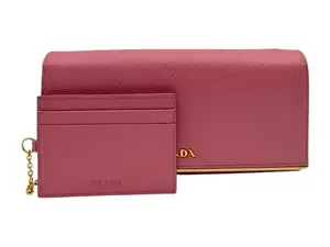 Pre-owned PRADA SAFFIANO LEATHER Small Leather Goods SAFFIANO METAL BAR CONTINENTAL WALLET