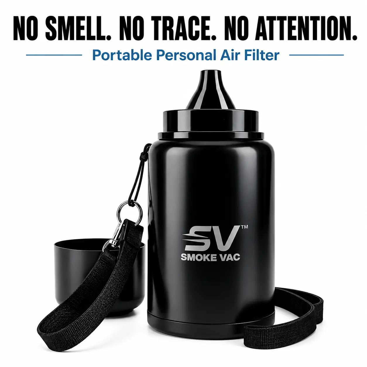 SmokeVac(TM) Portable Personal Air Filter – No Smell, Discreet Odor Eliminator for Car, Apartment, Travel & Shared Spaces  (BlacK)
