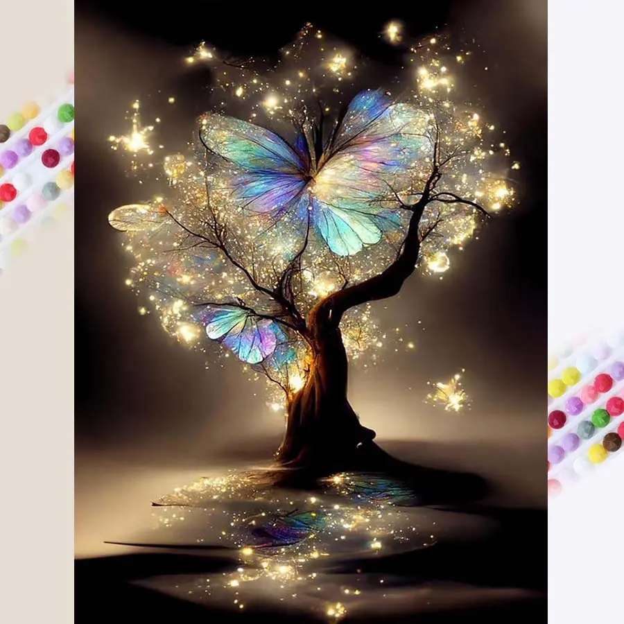 1 set of DIY diamond painting kit, 5D diamond art kit, DIY decorations tree, butterfly, starlight mosaic, diamond art, DIY art home decor, Diamond Art Tools, Handicraft