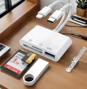 SD Card Reader for iPhone/Android Dedicated SD Card Viewer for Digital Tracking Cameras Built-in Dual Interface iOS and USB-C Card Reader Equipped with USB-A/SD/MicroSD Triple Card Slots Plug-and-Play Operation Without Applications