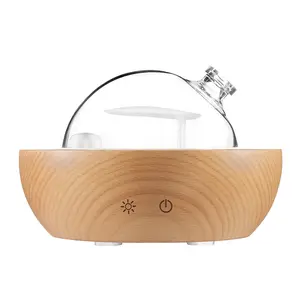 Solid wood glass essential oil diffuser, ultrasonic mute/seven-color light adjustable aromatherapy machine, automatic closing humidifier, suitable for bedrooms, living rooms, offices