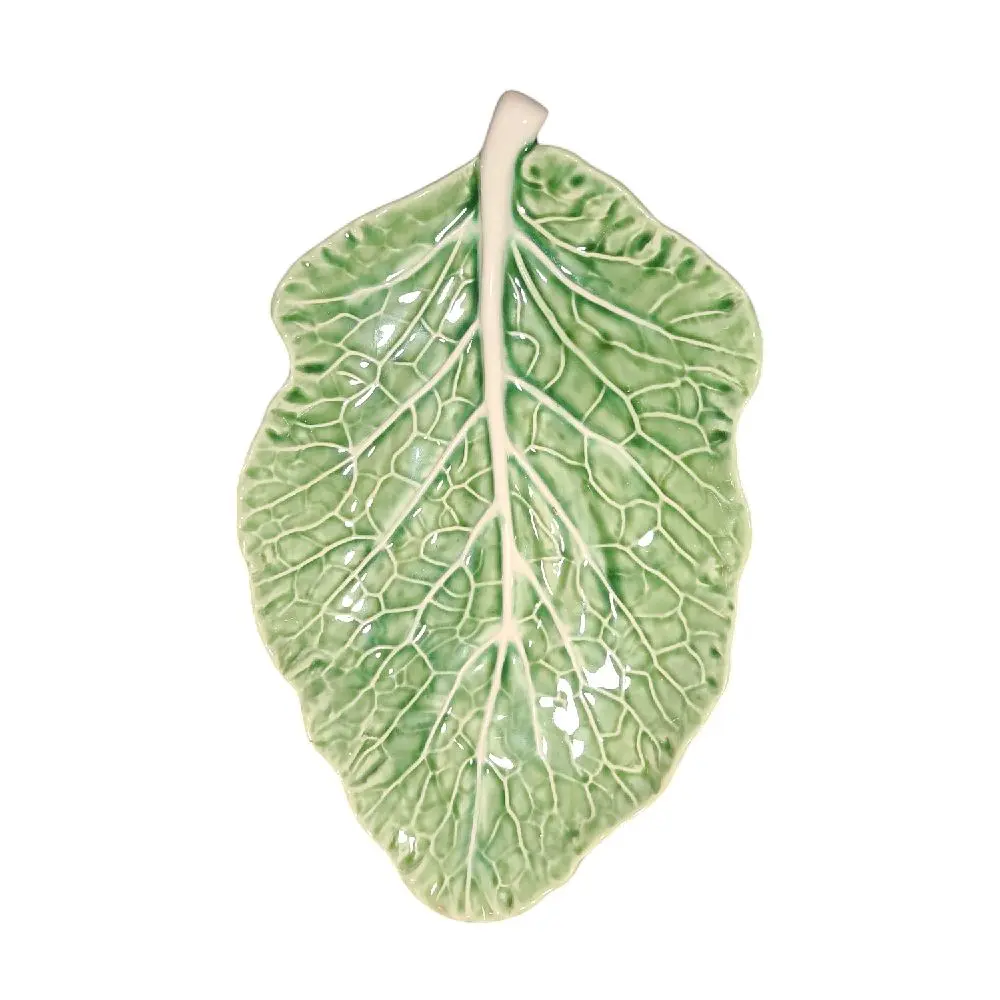 Cabbage Leaf Serving Plate - 10 Inches Long, 6 1/2 Inches Wide, 1 Inch Deep, Green Color, Suitable for Mixed Piece or En masse Use