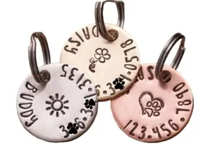 Petite Pet ID tag (3/4 in) • Customized with your Cat or Dog's info Small lightweight Brass Aluminum Copper Hand Stamped