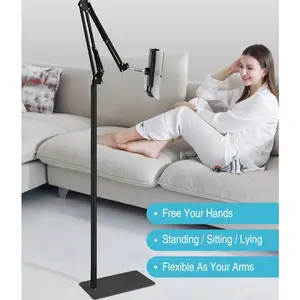 175cm Tablet Floor Stand with Metal Base, Overhead Bed Phone Stand Angle Height Adjustable Holder, Universal Floor Stand Compatible with iPhone iPad Pro Air Mini, Samsung Tab, Kindle, E-Readers…