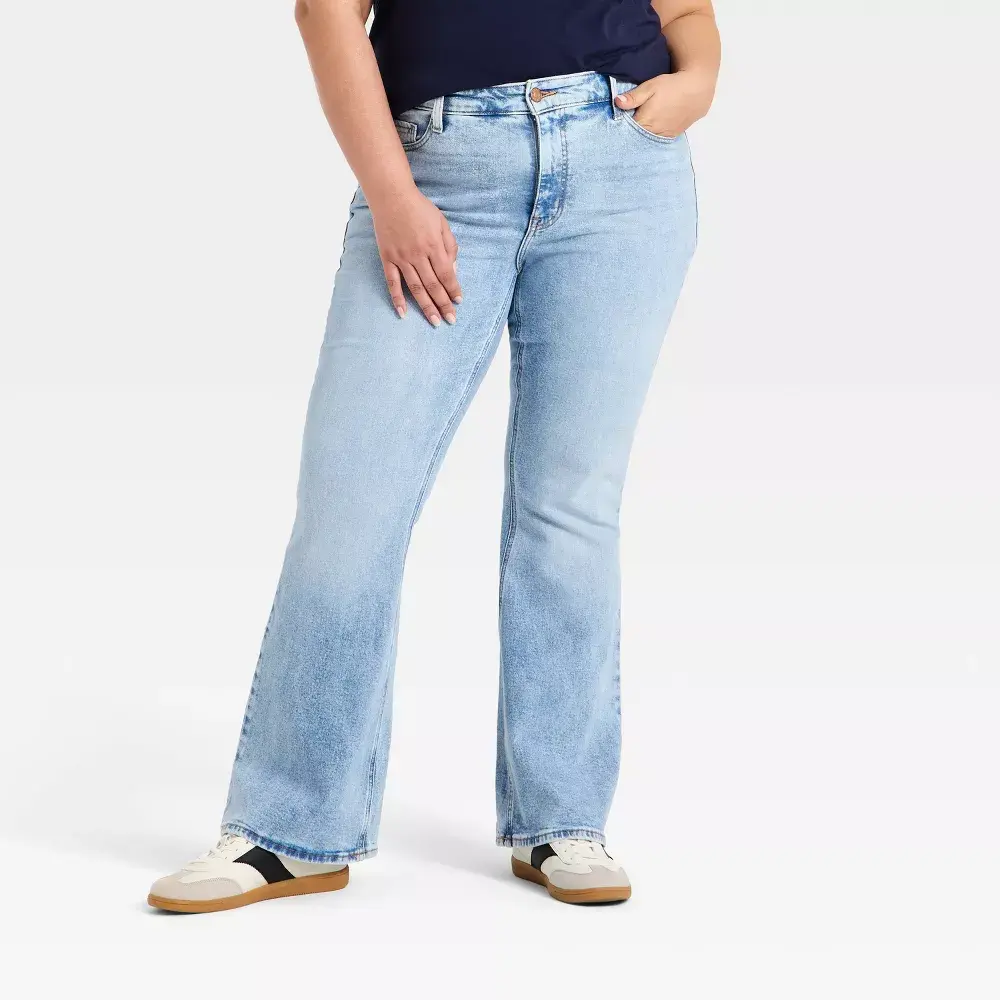 Women's High-Rise Vintage Slim Flare Jeans, Spandex Fabric Garment Bottom - Ava & Viv