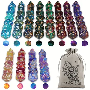 Glitter DND Dice Set – Two-Color Starry Sky Polyhedral Dice with a  Creative Pattern Velvet Pouch for Dungeons and Dragons RPG, MTG, Tablet Party gaming, tabletop Birthday&Halloween&Christmas Gift outdoorfun